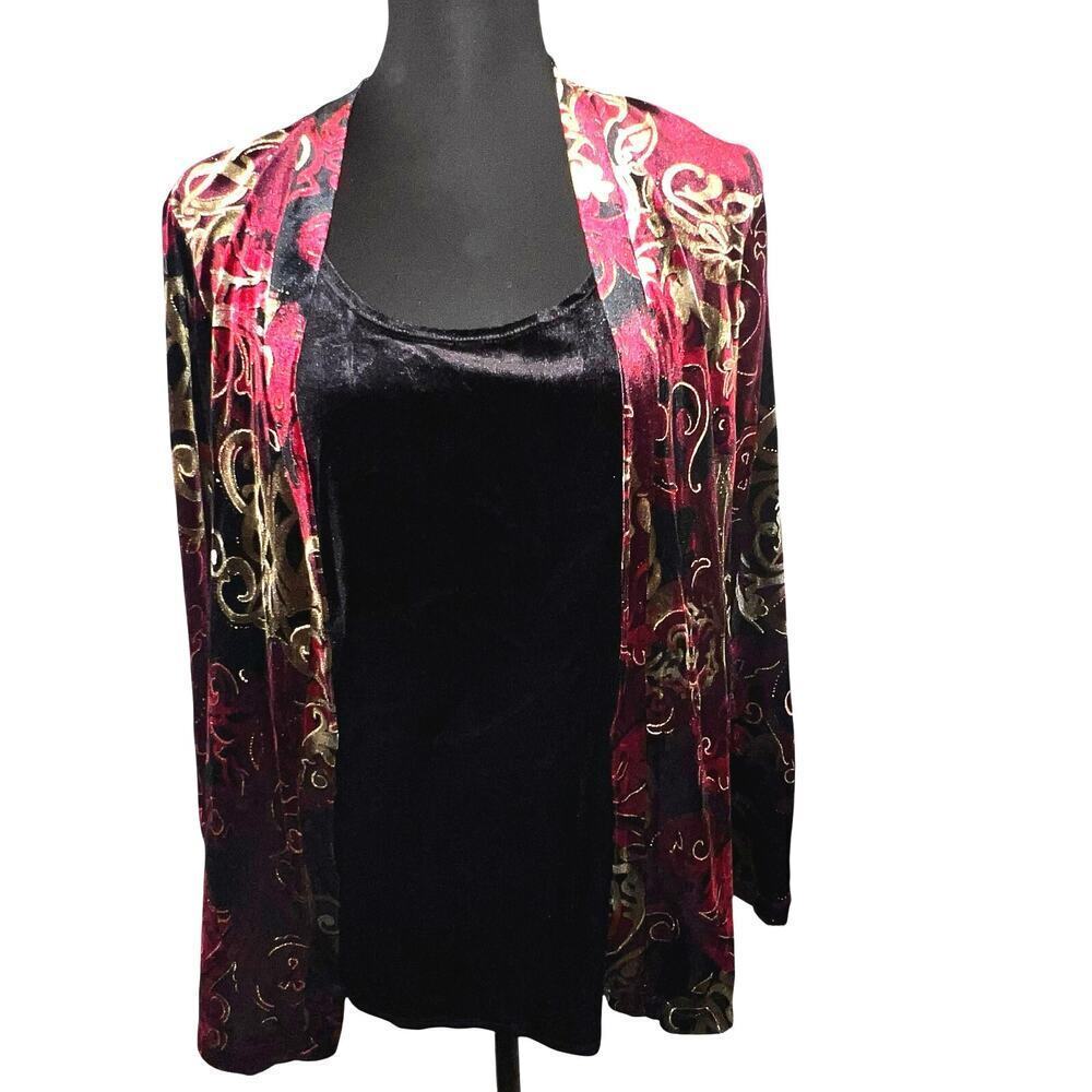 Elementz‎ Women's L Velvet Floral Geometric attached solid cami Longsleeve tunic